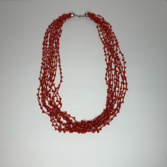 Orange Boho beaded necklace - Picture 3 of 5